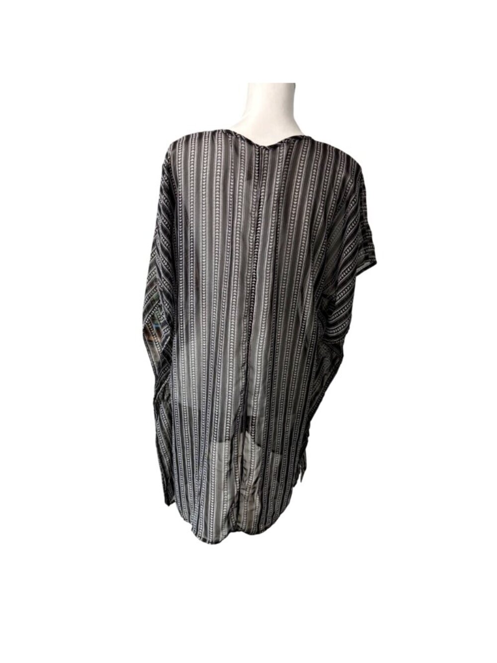 Black & White Boho Sheer Striped Beach Swim Tunic Cover Up Time & Tru L(12-14) - Picture 3 of 10